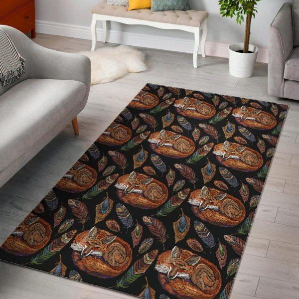 Fox Feather Pattern Print Home Decor Rectangle Area Rug