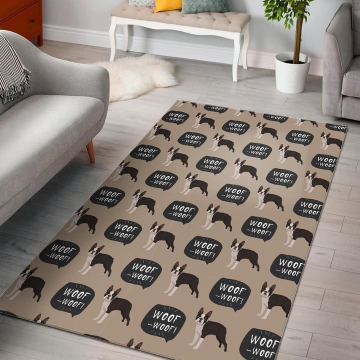 Woof Woof Boston Terrier Pattern Print Area Rug