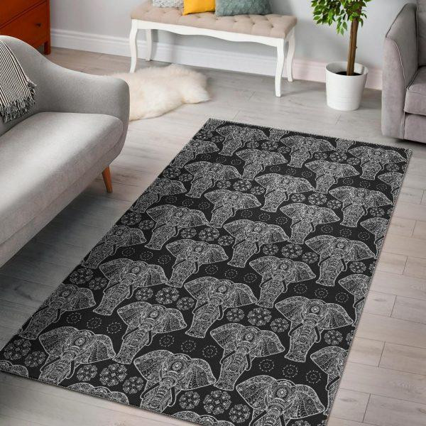 Black Elephant Mandala Print Home Decor Rectangle Area Rug