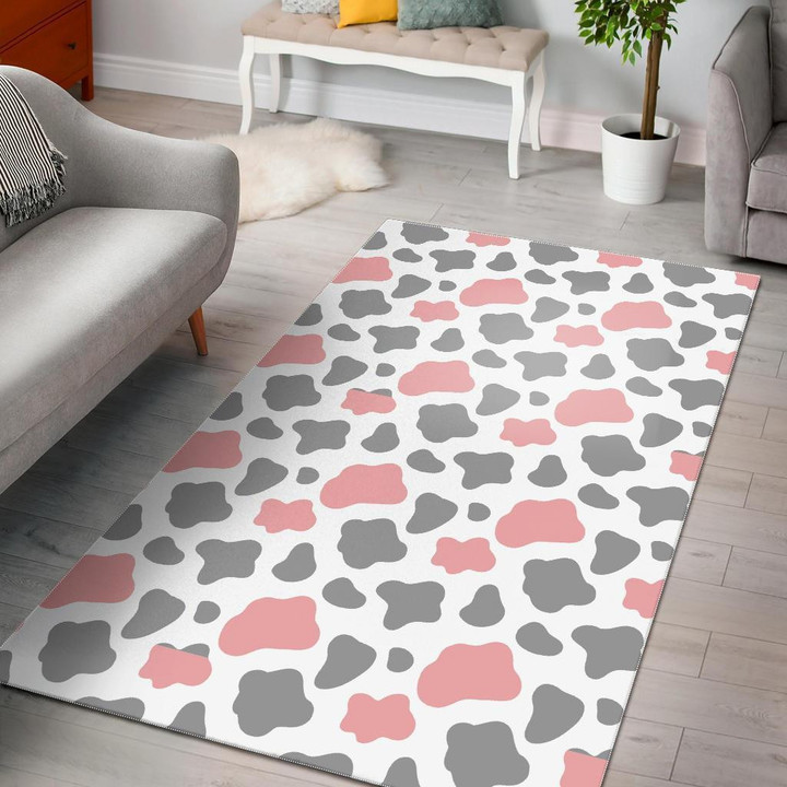 Pink Gray Cow Pattern Print Area Rug