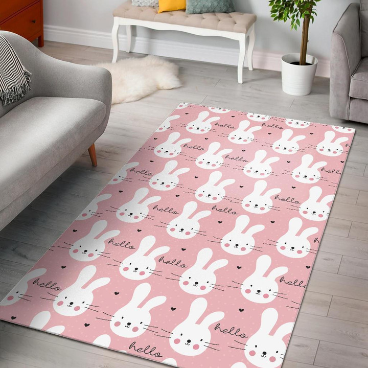 Pink Bunny Rabbit Pattern Print Area Rug