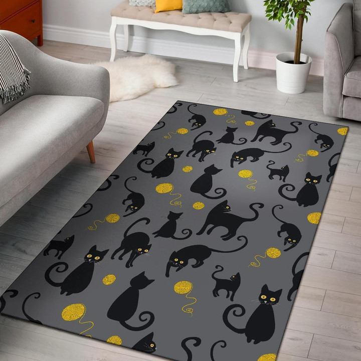Black Cat Knit Pattern Print Area Rug