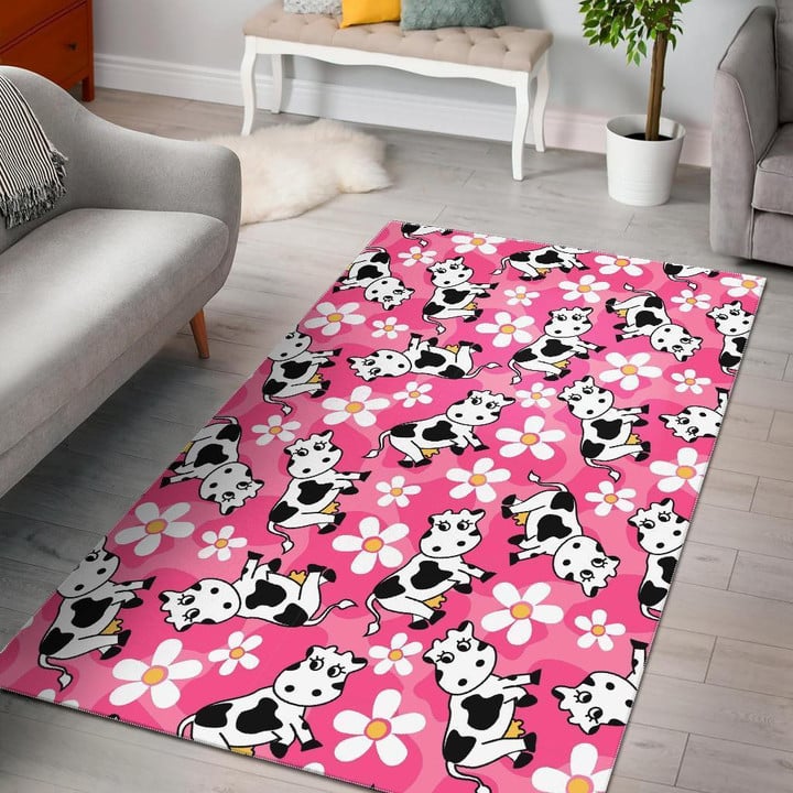 Pink Cartoon Cow Pattern Print Area Rug