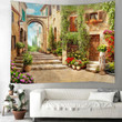 Old Italian Arch Park Castal Flowers Street Ocean Tapestry Wall Hanging For Living Room