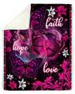 Faith Hope Love With Butterflies Design Breast Cancer Awareness Fleece Blanket