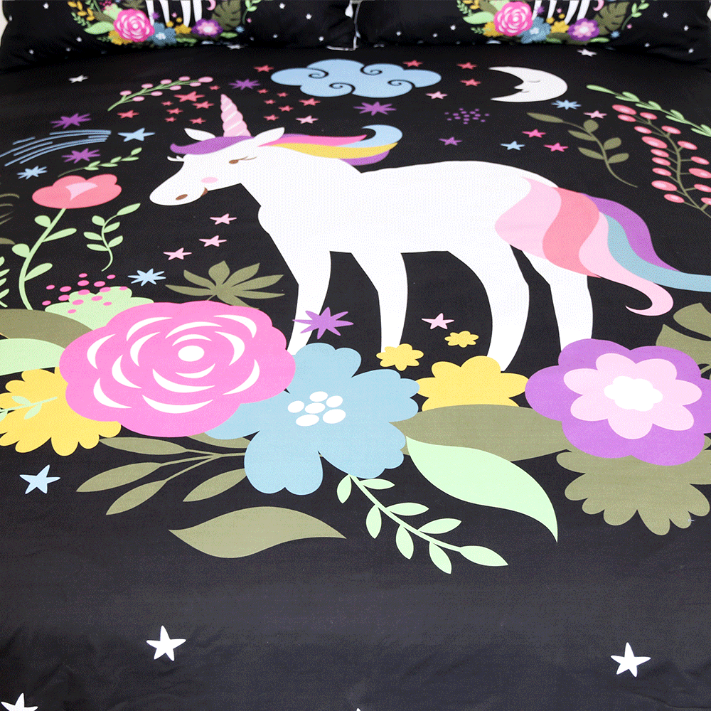 Flowers Cartoon Sweet Unicorn Bedding Set Bedroom Decor