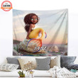 Beautiful Mermaid Black Girl Custom Name Tapestry