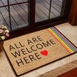 All Are Welcome Here LGBT Printed Doormat Home Decor