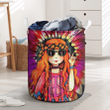 Hippie Girl With Pink Peace Sign Printed Laundry Basket