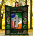 Irish Cross Irish Clover American Usa Flag Fleece Blanket