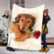 Red Rose Dachshund Fleece Blanket Gift For Dog Lovers