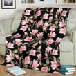 Pink Magnolia Pattern Print Design Black Fleece Blanket