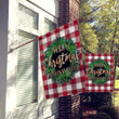Custom Name Printed Flag Merry Christmas Leaves Circle Red And White Striped Printed House Flag