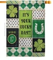 St. Patrick's Day Lucky Day Clovers Green Tone House Flag