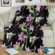 Amaryllis Pattern Print Design Black Soft Fleece Blanket