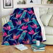 Tropical Flower Pattern Print Design Neon Color Fleece Blanket