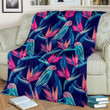 Tropical Flower Pattern Print Design Neon Color Fleece Blanket