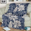 Water Lily Pattern Print Design Blue And White Fleece Blanket