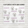 Jasmine Floral Baby Elephant Custom Name Fleece Blanket