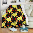 Yellow Plumeria Pattern Print Design Black Fleece Blanket