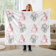 Pink Floral Elephant Gift For Kids Custom Name Fleece Blanket