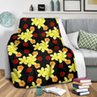 Yellow Plumeria Pattern Print Design Black Fleece Blanket