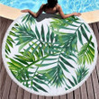 Good Vibes Hallo Summer Tropical Leaves Printed Round Beach Towel