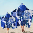 Blue Icy Flowers On White Printed Hooded Towel