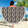 Colorful Parrot Themed Design Pattern Round Beach Towel