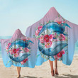 Rosy Whales And Flowers Printed Hooded Towel