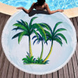 Tropical Palm Trees On Small Island Printed Round Beach Towel