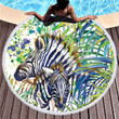 Jungle Zebra With Tropical Leaves Printed Round Beach Towel