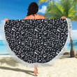 Music Note Black White Themed Printed Round Beach Towel