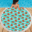Cute Small Octopus Blue Waves Pattern Printed Round Beach Towel