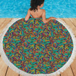 Psychedelic Trippy Floral Design Printed Round Beach Towel