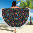 Music Note Colorful Themed Printed Round Beach Towel