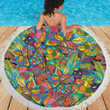 Psychedelic Trippy Flower Pattern Printed Round Beach Towel