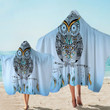 Staring Owl Light Blue Printed Hooded Towel