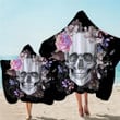 Decorated Skull With Flowers On Black Printed Hooded Towel