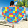 Autism-Awareness Design Themed Print Round Beach Towel