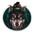 Dark Green Forest Wolf Face Printed Round Beach Towel