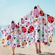 Colorful Ladybugs Flower On White Printed Hooded Towel