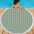 Green And Yellow Swedish Design Pattern Printed Round Beach Towel