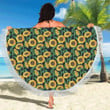 Sunflower Realistic Print Pattern Round Beach Towel