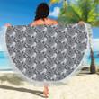 Gray And White Tribal Turtle Polynesian Themed Printed Round Beach Towel