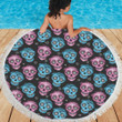 Day Of The Dead Skull Print Pattern Round Beach Towel
