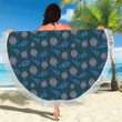 Sea Turtle Hand Drawn Blue All Over Printed Round Beach Towel
