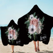 Love You Rose Bouquet On Black Printed Hooded Towel