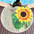 Old Wood Grain Sunflower Round Beach Towel