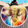Watercolor Elephant Pattern Love Animal Printed Round Beach Towel